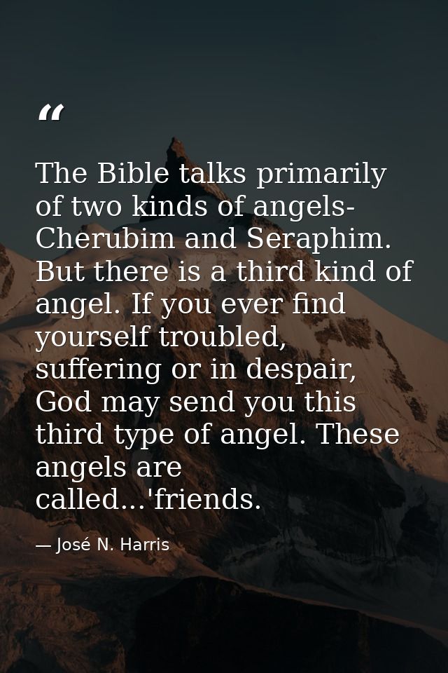 The Bible talks primarily of two kinds of angels- Cherubim and Seraphim. But there is a third kind of angel. If you ever — José N. Harris