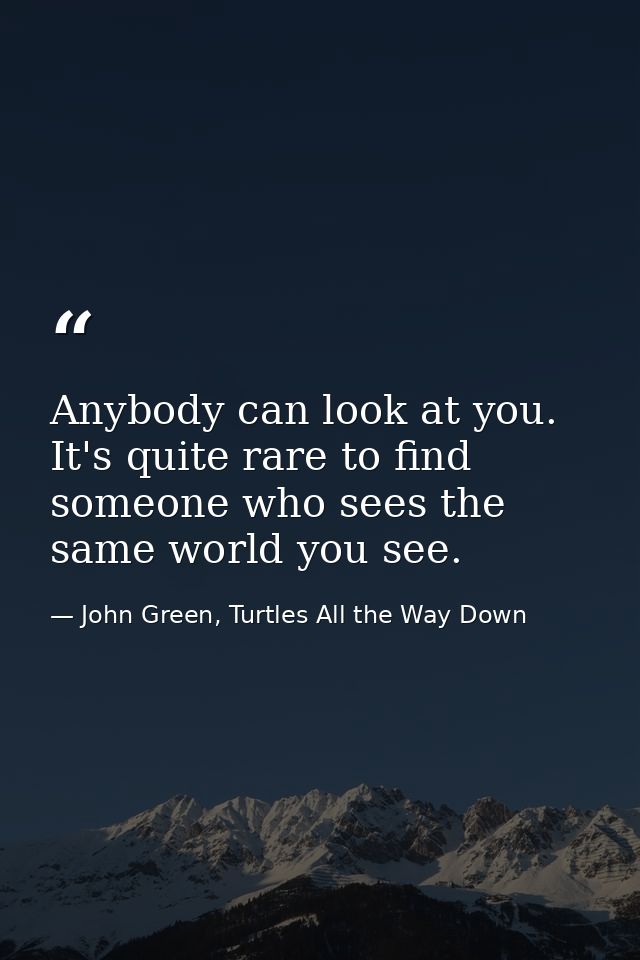 Anybody can look at you. It's quite rare to find someone who sees the same world you see. — John Green, Turtles All the Way Down