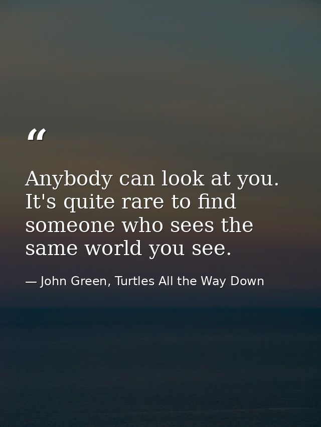 Anybody can look at you. It's quite rare to find someone who sees the same world you see. — John Green, Turtles All the Way Down