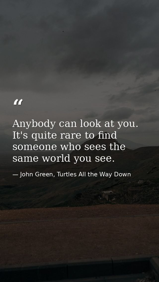 Anybody can look at you. It's quite rare to find someone who sees the same world you see. — John Green, Turtles All the Way Down