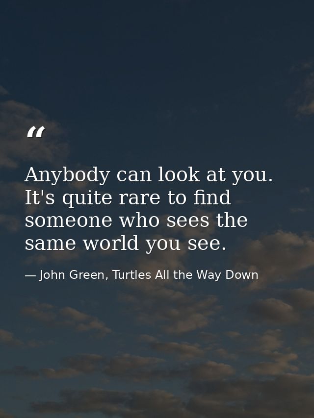 Anybody can look at you. It's quite rare to find someone who sees the same world you see. — John Green, Turtles All the Way Down