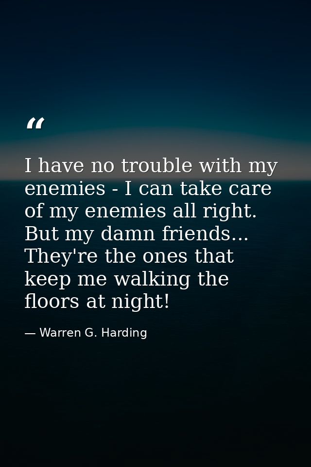 I have no trouble with my enemies - I can take care of my enemies all right. But my damn friends... They're the ones tha — Warren G. Harding