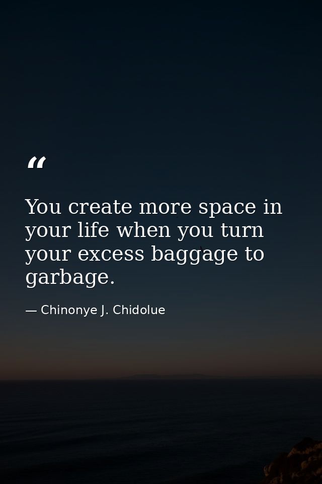 You create more space in your life when you turn your excess baggage to garbage. — Chinonye J. Chidolue