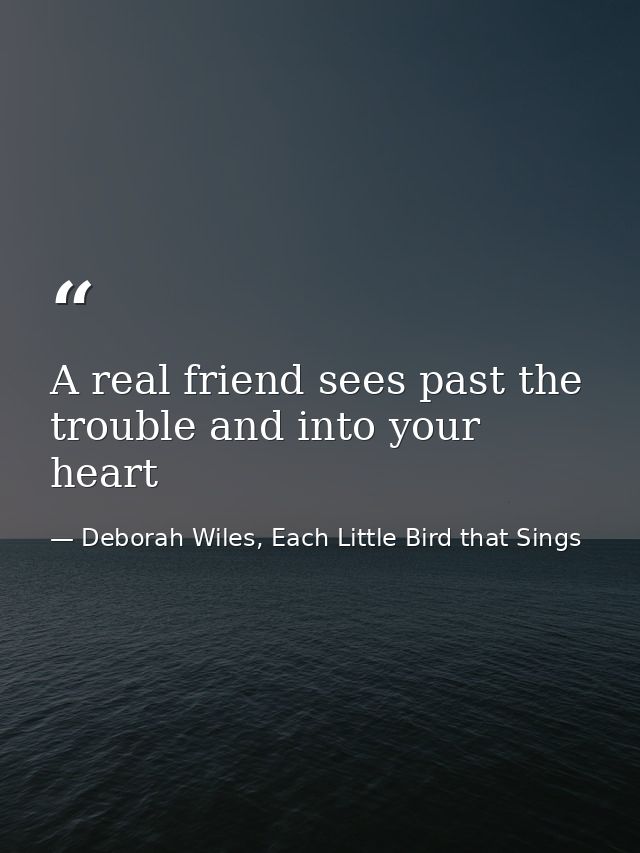 A real friend sees past the trouble and into your heart — Deborah Wiles, Each Little Bird that Sings