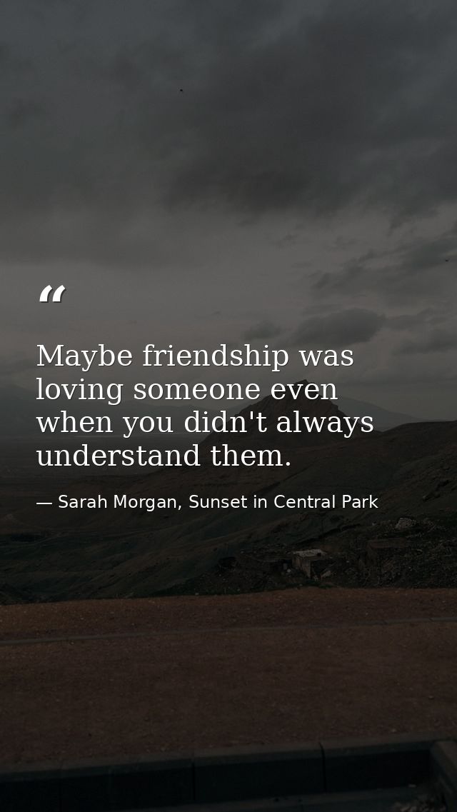 Maybe friendship was loving someone even when you didn't always understand them. — Sarah Morgan, Sunset in Central Park