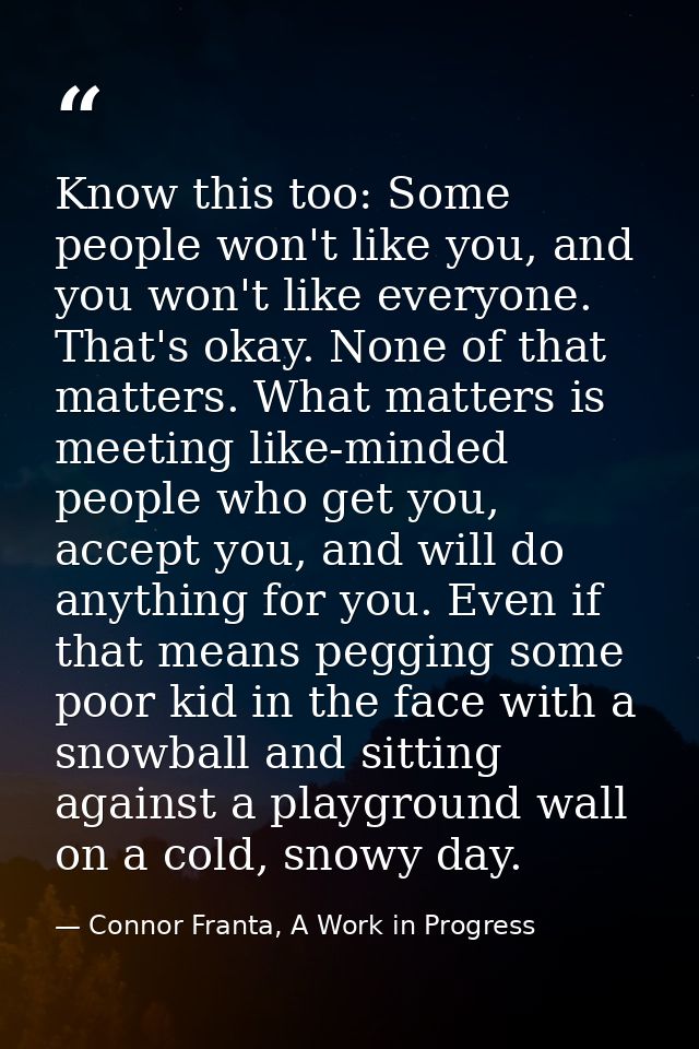 Know this too: Some people won't like you, and you won't like everyone. That's okay. None of that matters. What matters  — Connor Franta, A Work in Progress