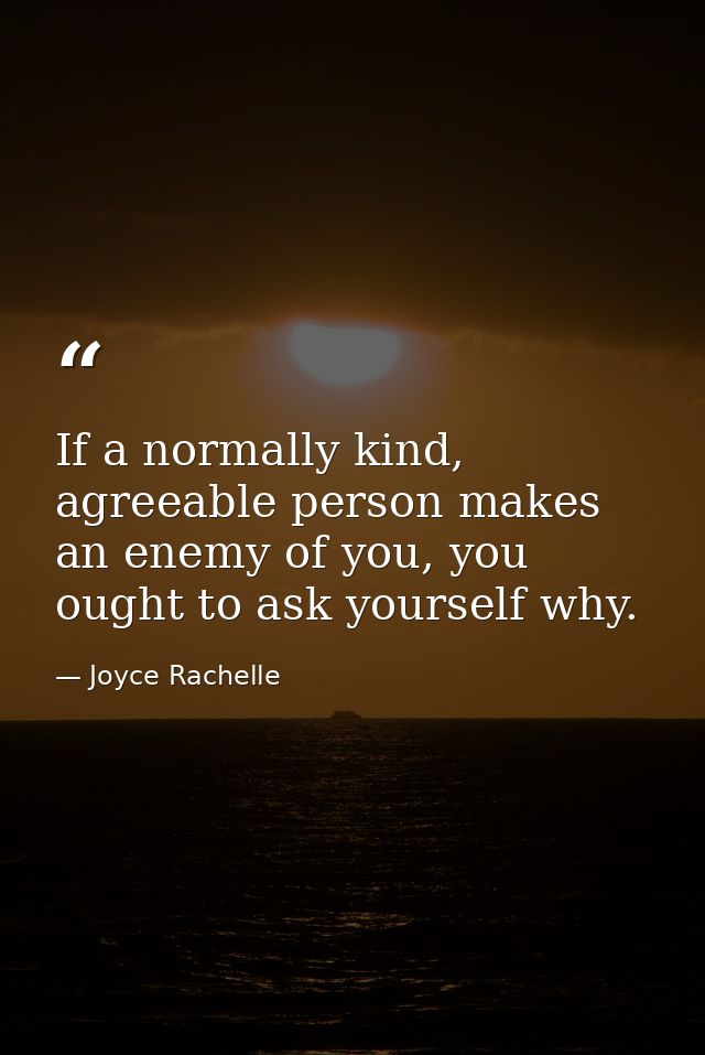 If a normally kind, agreeable person makes an enemy of you, you ought to ask yourself why. — Joyce Rachelle