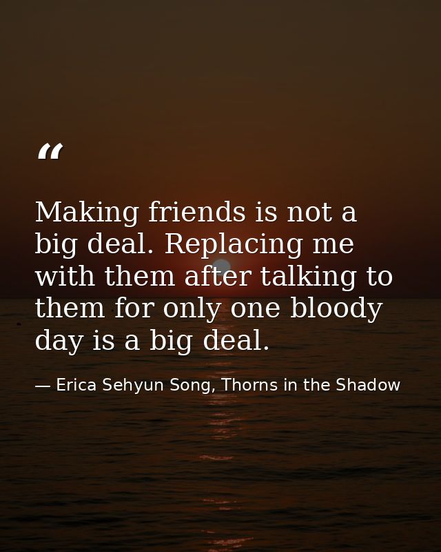 Making friends is not a big deal. Replacing me with them after talking to them for only one bloody day is a big deal. — Erica Sehyun Song, Thorns in the Shadow