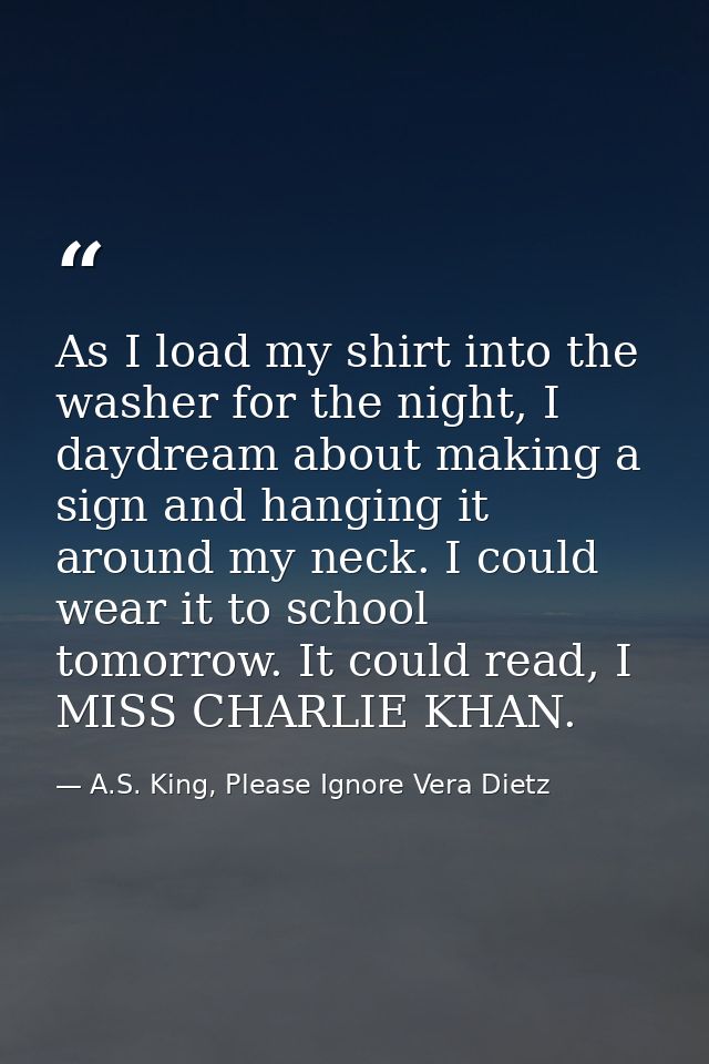 As I load my shirt into the washer for the night, I daydream about making a sign and hanging it around my neck. I could  — A.S. King, Please Ignore Vera Dietz