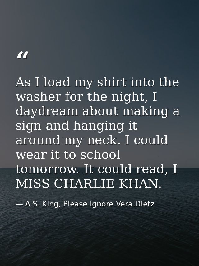 As I load my shirt into the washer for the night, I daydream about making a sign and hanging it around my neck. I could  — A.S. King, Please Ignore Vera Dietz