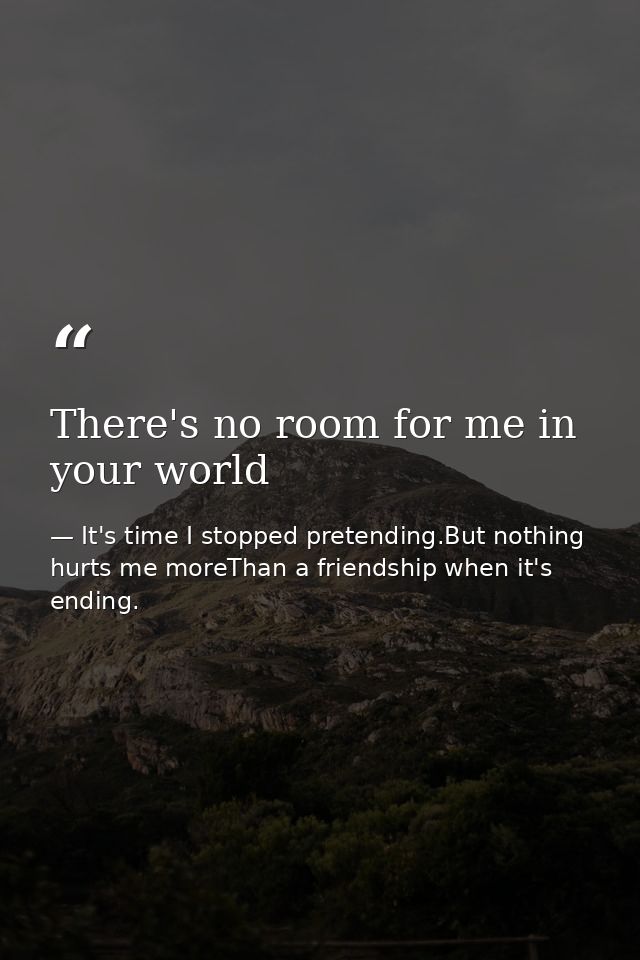 There's no room for me in your world — It's time I stopped pretending.But nothing hurts me moreThan a friendship when it's ending.