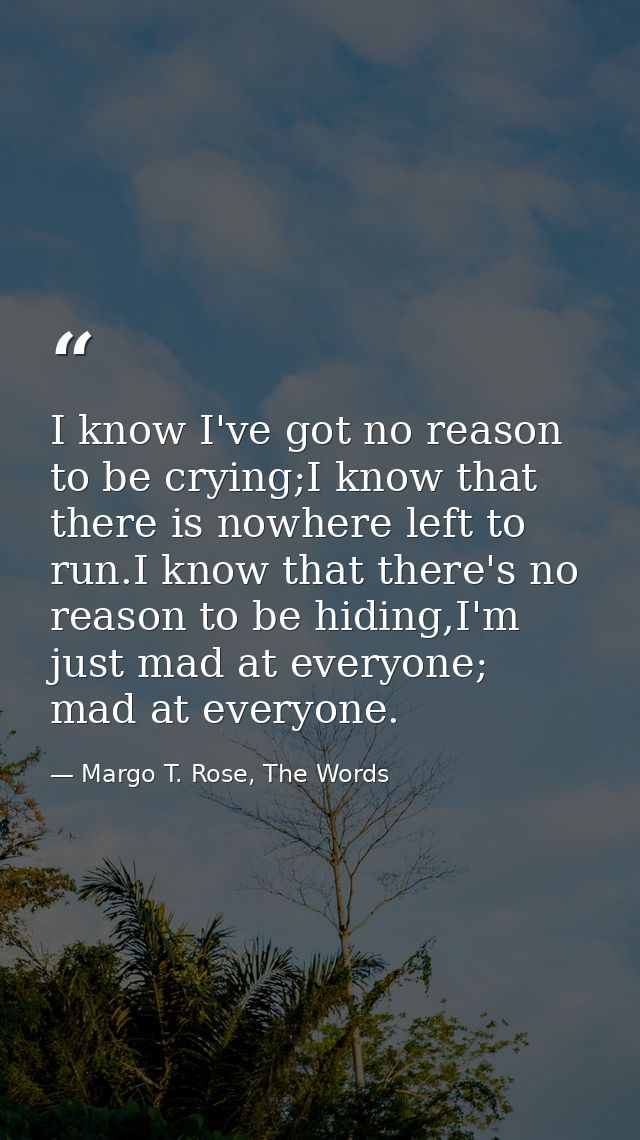 I know I've got no reason to be crying;I know that there is nowhere left to run.I know that there's no reason to be hidi — Margo T. Rose, The Words