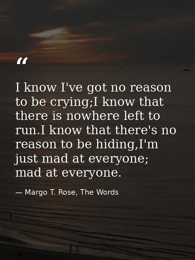 I know I've got no reason to be crying;I know that there is nowhere left to run.I know that there's no reason to be hidi — Margo T. Rose, The Words