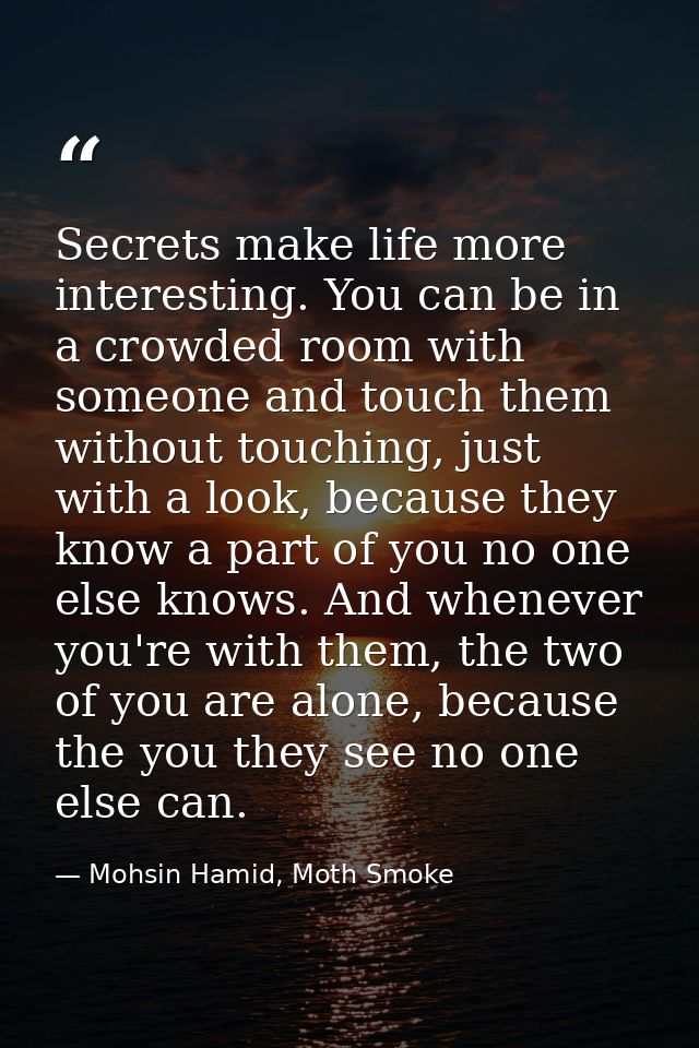 Secrets make life more interesting. You can be in a crowded room with someone and touch them without touching, just with — Mohsin Hamid, Moth Smoke