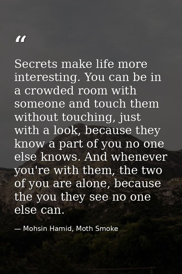 Secrets make life more interesting. You can be in a crowded room with someone and touch them without touching, just with — Mohsin Hamid, Moth Smoke