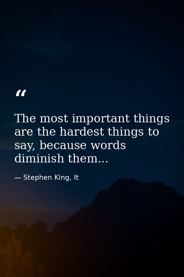 The most important things are the hardest things to say, because words diminish them... — Stephen King, It