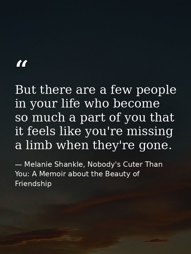 But there are a few people in your life who become so much a part of you that it feels like you're missing a limb when t — Melanie Shankle, Nobody's Cuter Than You: A Memoir about the Beauty of Friendship