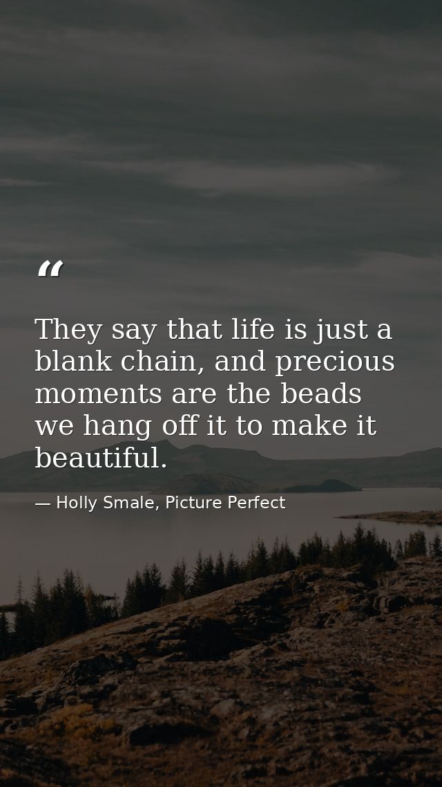 They say that life is just a blank chain, and precious moments are the beads we hang off it to make it beautiful. — Holly Smale, Picture Perfect