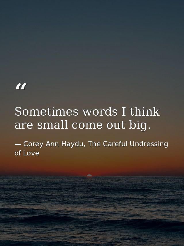 Sometimes words I think are small come out big. — Corey Ann Haydu, The Careful Undressing of Love
