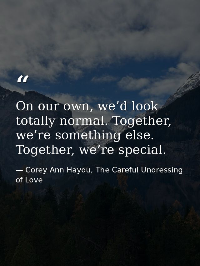 On our own, we’d look totally normal. Together, we’re something else. Together, we’re special. — Corey Ann Haydu, The Careful Undressing of Love