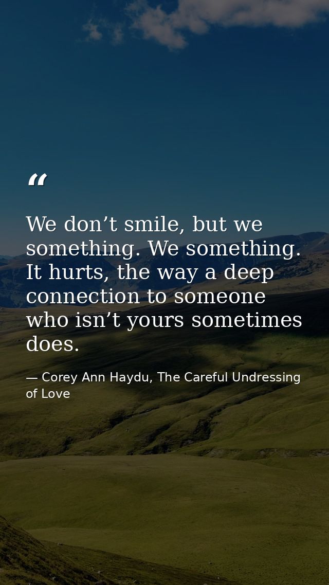 We don’t smile, but we something. We something. It hurts, the way a deep connection to someone who isn’t yours sometimes — Corey Ann Haydu, The Careful Undressing of Love