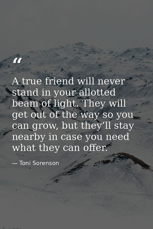 A true friend will never stand in your allotted beam of light. They will get out of the way so you can grow, but they’ll — Toni Sorenson