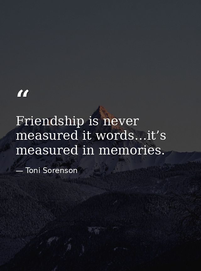 Friendship is never measured it words…it’s measured in memories. — Toni Sorenson