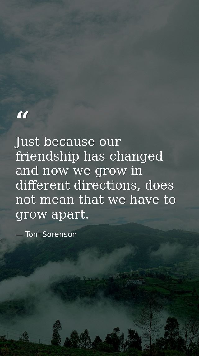 Just because our friendship has changed and now we grow in different directions, does not mean that we have to grow apar — Toni Sorenson