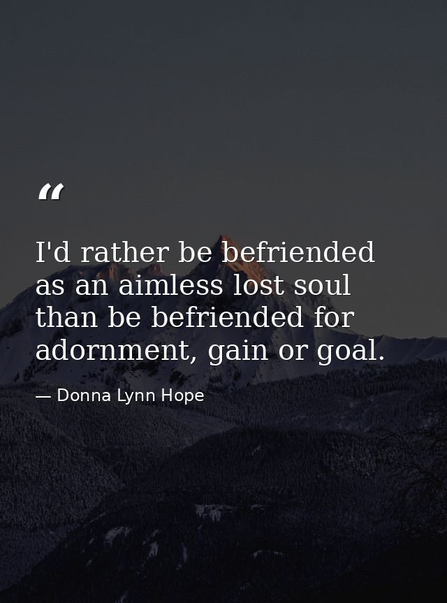 I'd rather be befriended as an aimless lost soul than be befriended for adornment, gain or goal. — Donna Lynn Hope