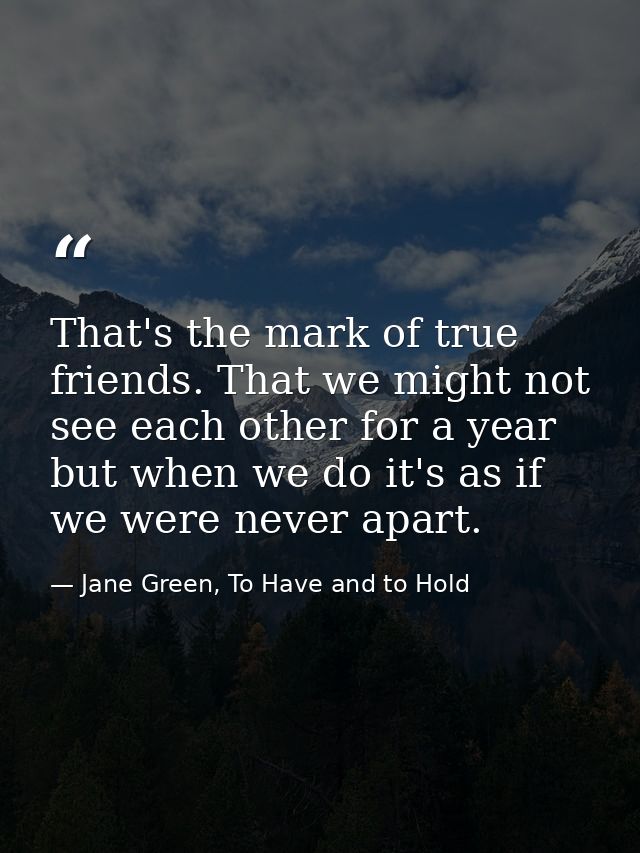 That's the mark of true friends. That we might not see each other for a year but when we do it's as if we were never apa — Jane Green, To Have and to Hold