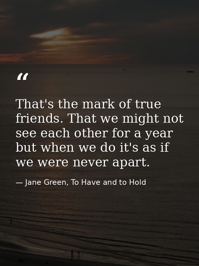 That's the mark of true friends. That we might not see each other for a year but when we do it's as if we were never apa — Jane Green, To Have and to Hold