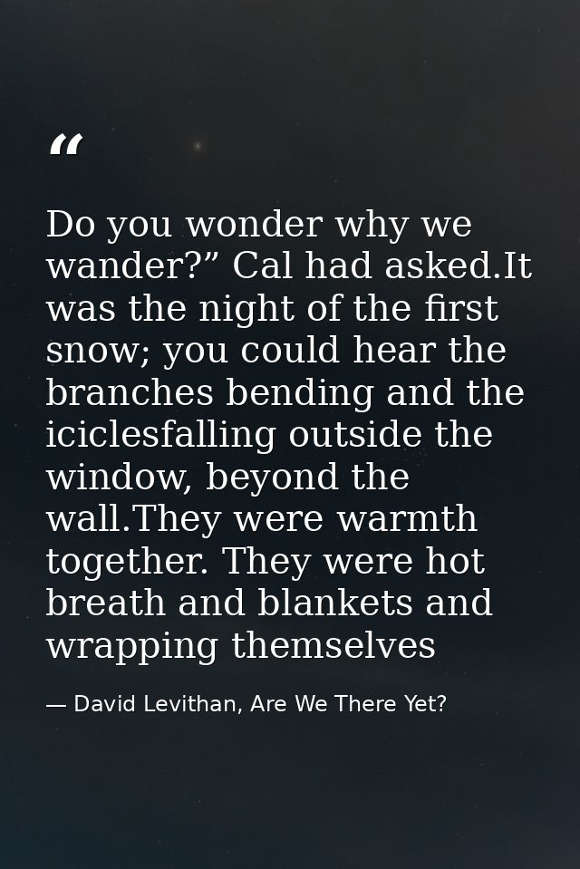 Do you wonder why we wander?” Cal had asked.It was the night of the first snow; you could hear the branches bending and  — David Levithan, Are We There Yet?