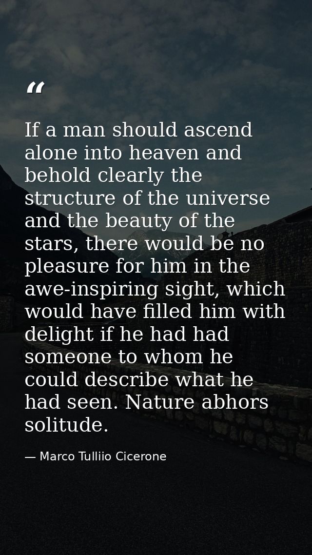 If a man should ascend alone into heaven and behold clearly the structure of the universe and the beauty of the stars, t — Marco Tulliio Cicerone