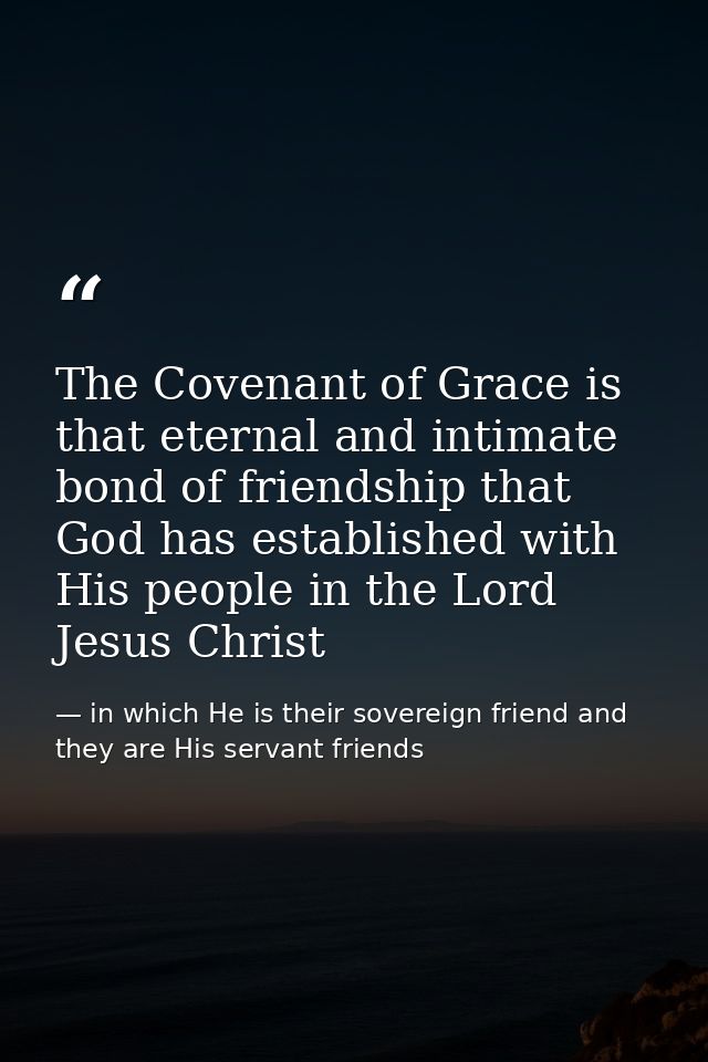 The Covenant of Grace is that eternal and intimate bond of friendship that God has established with His people in the Lo — in which He is their sovereign friend and they are His servant friends
