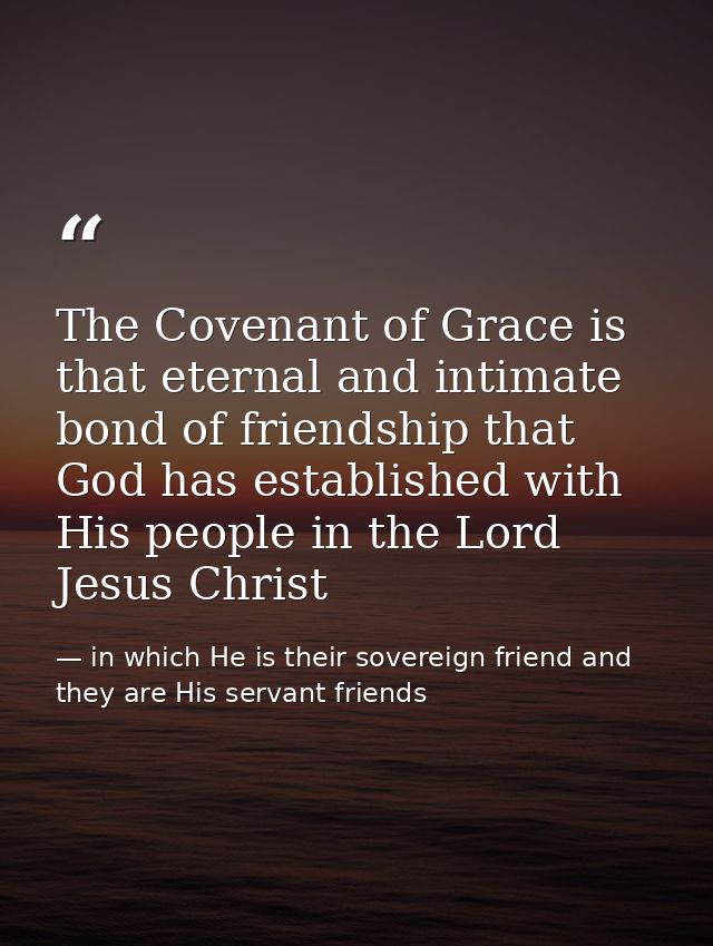The Covenant of Grace is that eternal and intimate bond of friendship that God has established with His people in the Lo — in which He is their sovereign friend and they are His servant friends