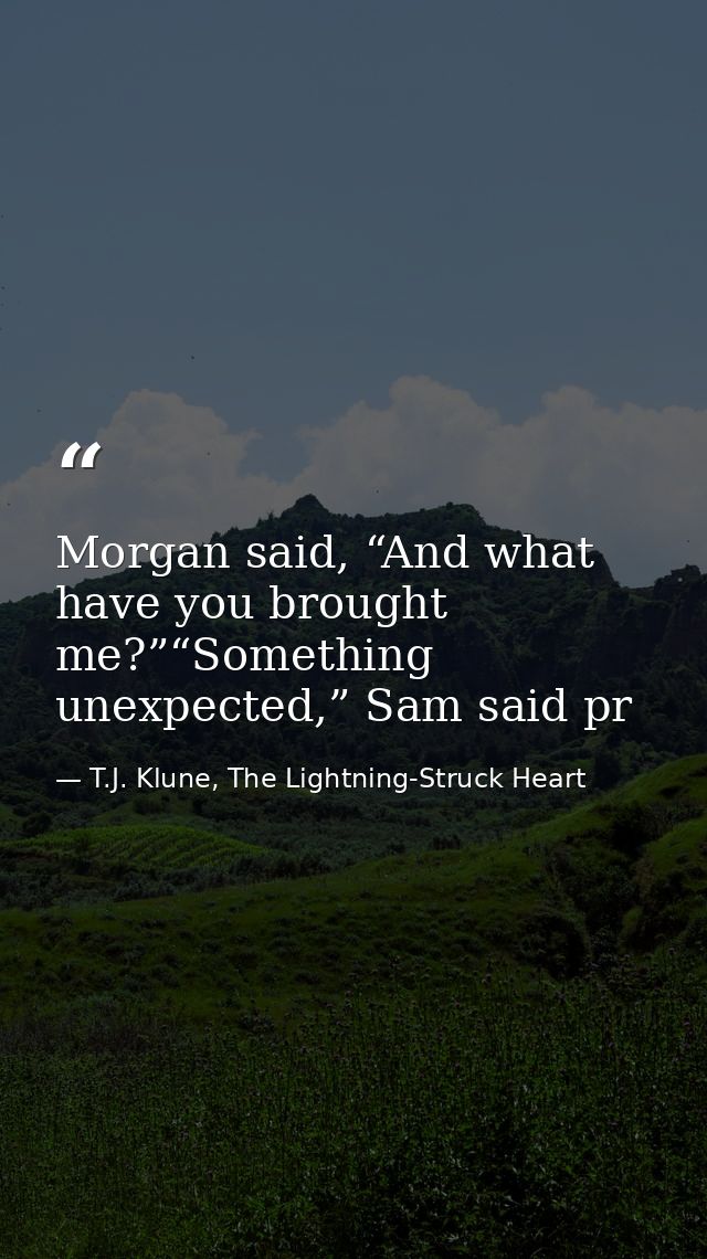 Morgan said, “And what have you brought me?”“Something unexpected,” Sam said pr — T.J. Klune, The Lightning-Struck Heart