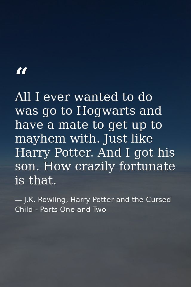 All I ever wanted to do was go to Hogwarts and have a mate to get up to mayhem with. Just like Harry Potter. And I got h — J.K. Rowling, Harry Potter and the Cursed Child - Parts One and Two