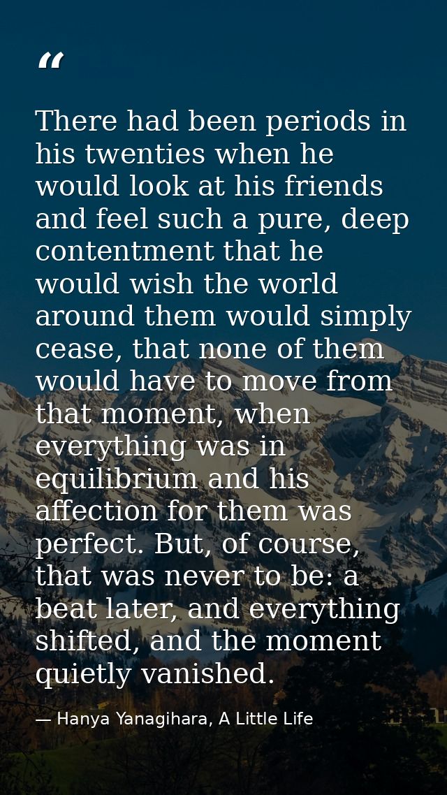 There had been periods in his twenties when he would look at his friends and feel such a pure, deep contentment that he  — Hanya Yanagihara, A Little Life