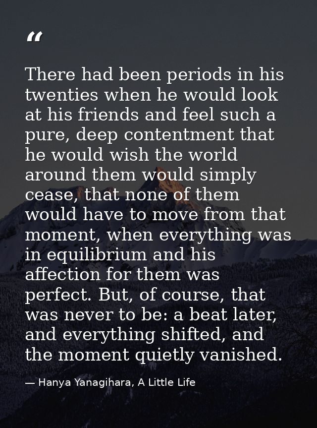 There had been periods in his twenties when he would look at his friends and feel such a pure, deep contentment that he  — Hanya Yanagihara, A Little Life