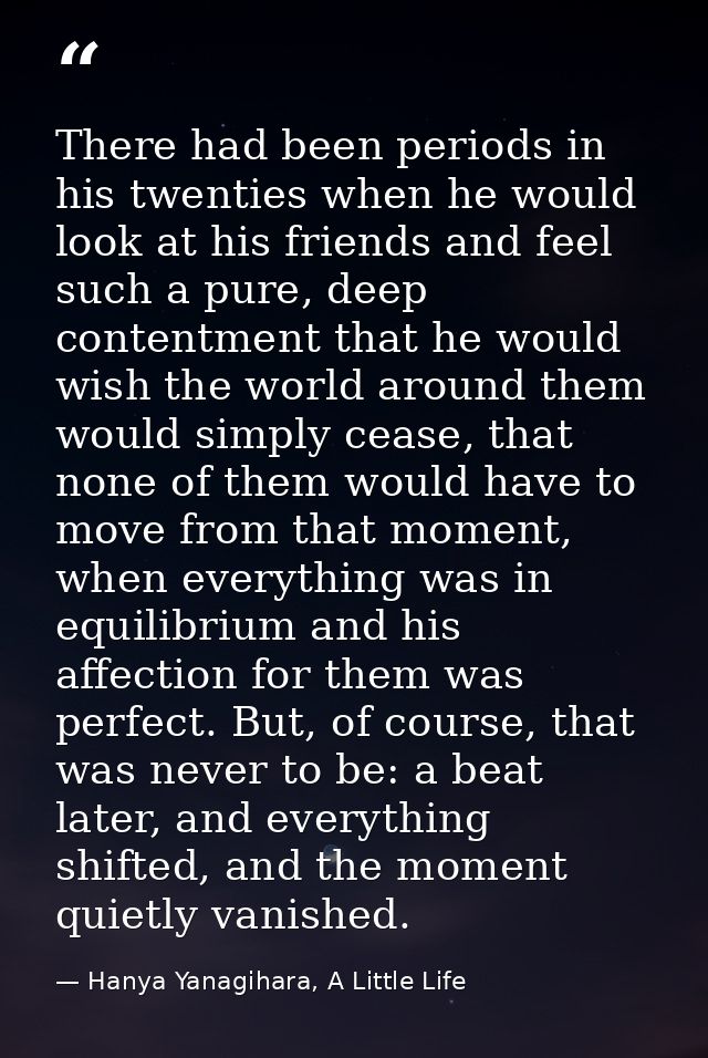 There had been periods in his twenties when he would look at his friends and feel such a pure, deep contentment that he  — Hanya Yanagihara, A Little Life