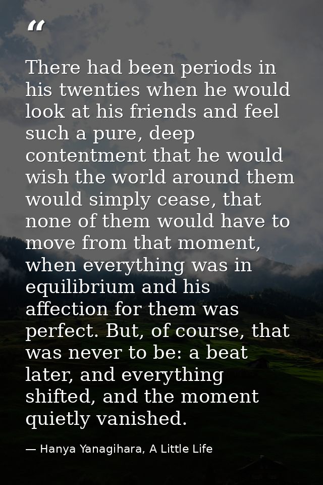 There had been periods in his twenties when he would look at his friends and feel such a pure, deep contentment that he  — Hanya Yanagihara, A Little Life