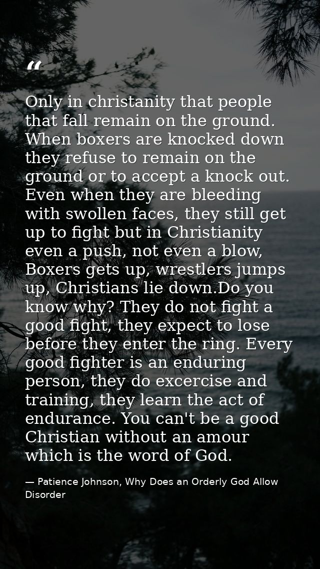 Only in christanity that people that fall remain on the ground. When boxers are knocked down they refuse to remain on th — Patience Johnson, Why Does an Orderly God Allow Disorder