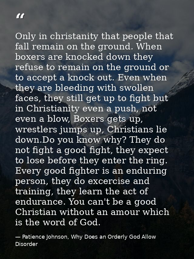 Only in christanity that people that fall remain on the ground. When boxers are knocked down they refuse to remain on th — Patience Johnson, Why Does an Orderly God Allow Disorder