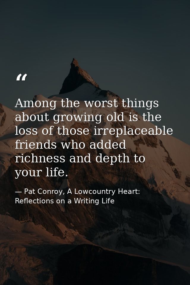 Among the worst things about growing old is the loss of those irreplaceable friends who added richness and depth to your — Pat Conroy, A Lowcountry Heart: Reflections on a Writing Life