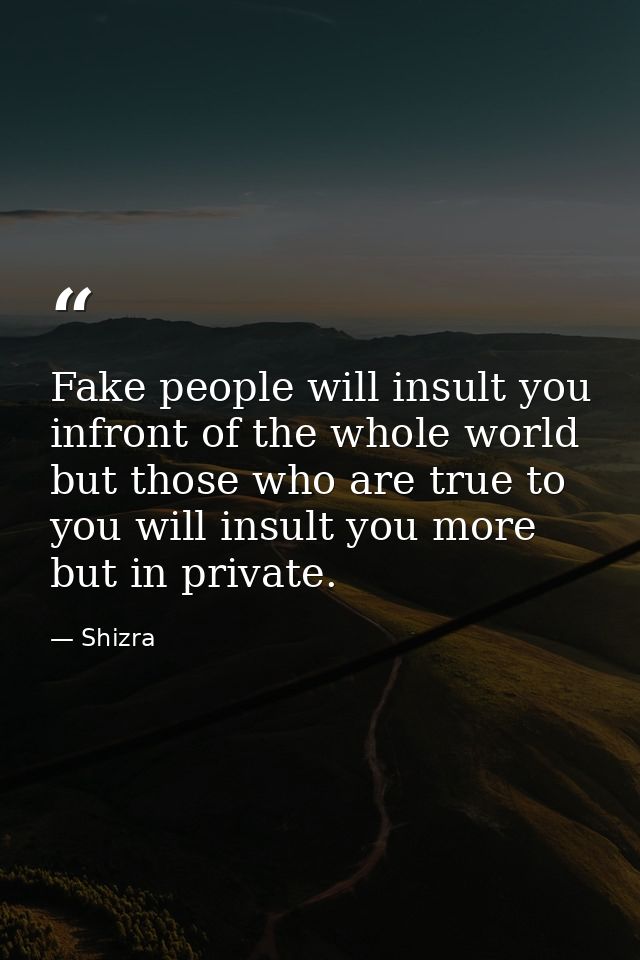 Fake people will insult you infront of the whole world but those who are true to you will insult you more but in private — Shizra