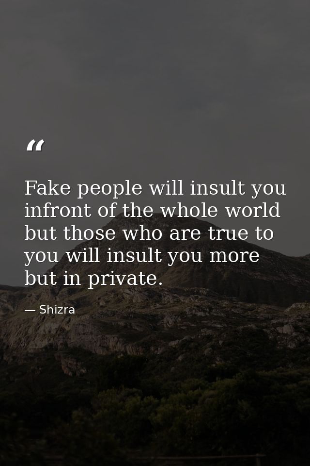 Fake people will insult you infront of the whole world but those who are true to you will insult you more but in private — Shizra