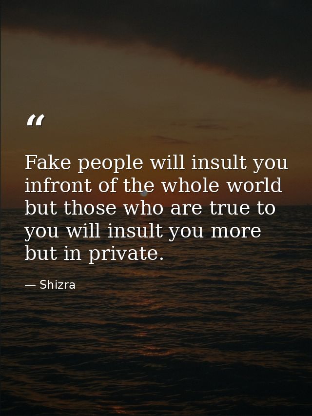 Fake people will insult you infront of the whole world but those who are true to you will insult you more but in private — Shizra