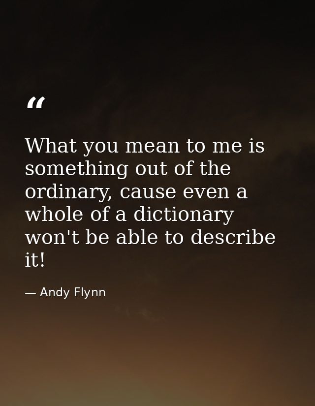 What you mean to me is something out of the ordinary, cause even a whole of a dictionary won't be able to describe it! — Andy Flynn