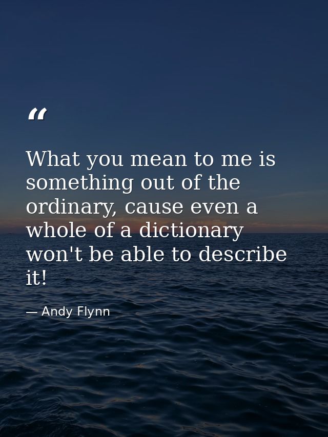 What you mean to me is something out of the ordinary, cause even a whole of a dictionary won't be able to describe it! — Andy Flynn