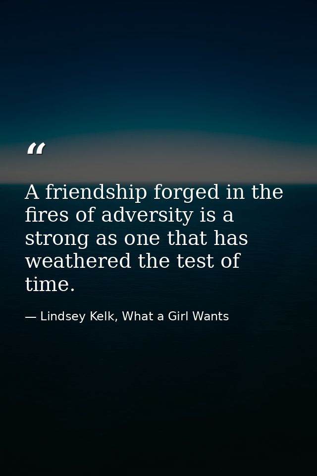 A friendship forged in the fires of adversity is a strong as one that has weathered the test of time. — Lindsey Kelk, What a Girl Wants